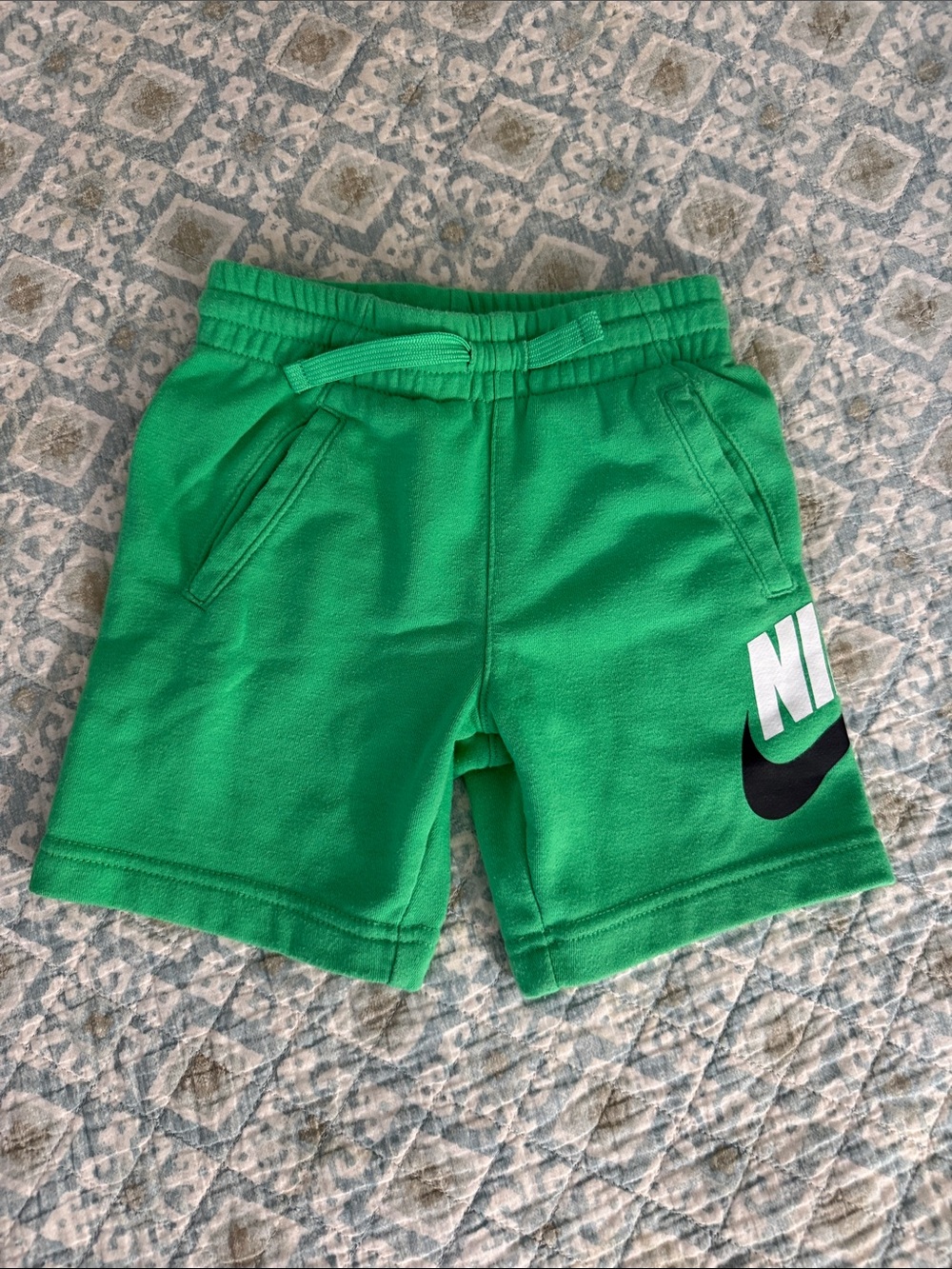 Nike Bright Green Fleece Kids Shorts with Bold Swoosh